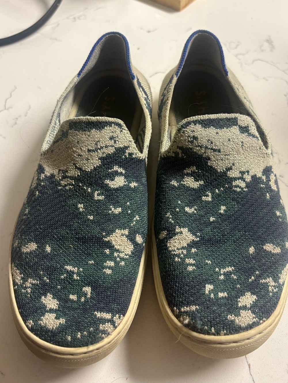 Rothy's Green & Cream Slip-On Knit Sneakers